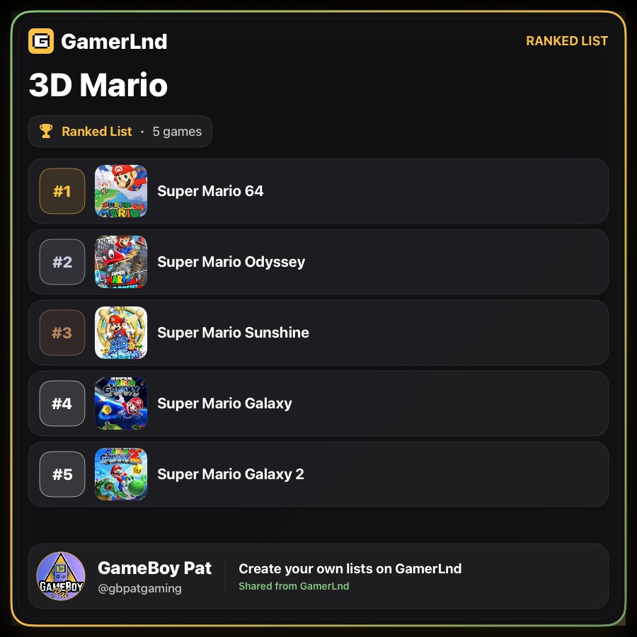 GamerLnd shareable ranked list preview